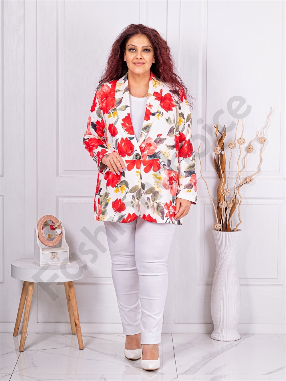 Plus size φλόραλ σακάκι-κόκκινα λουλούδια-κωδ 230463-3