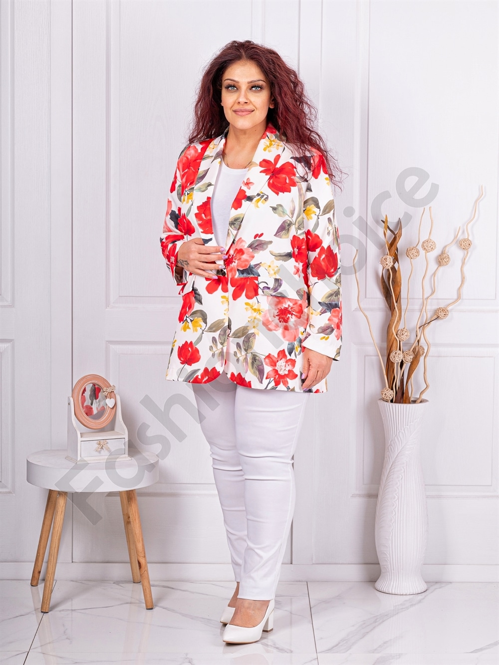 Plus size φλόραλ σακάκι-κόκκινα λουλούδια-κωδ 230463-3