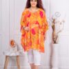 Plus size τουνίκ πόντσο με φύλλα-πορτοκαλί-κωδ 1444-3