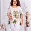 Plus size μπλούζα εκρού με χακί λουλούδια-κωδ 50118-2