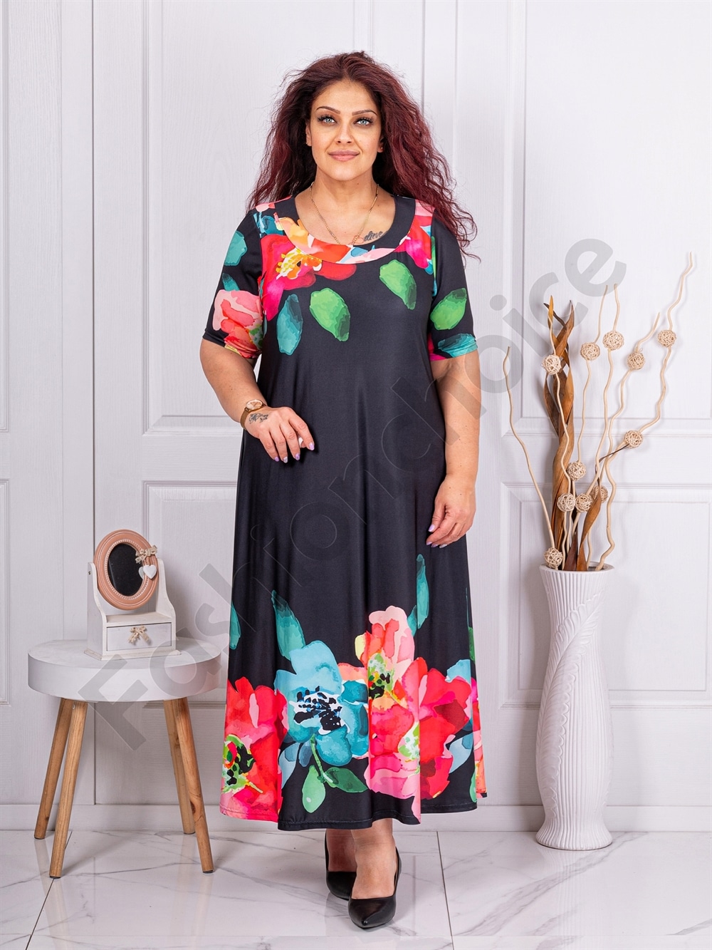 Plus size φόρεμα φλοράλ-μαύρο-κωδ 824-5
