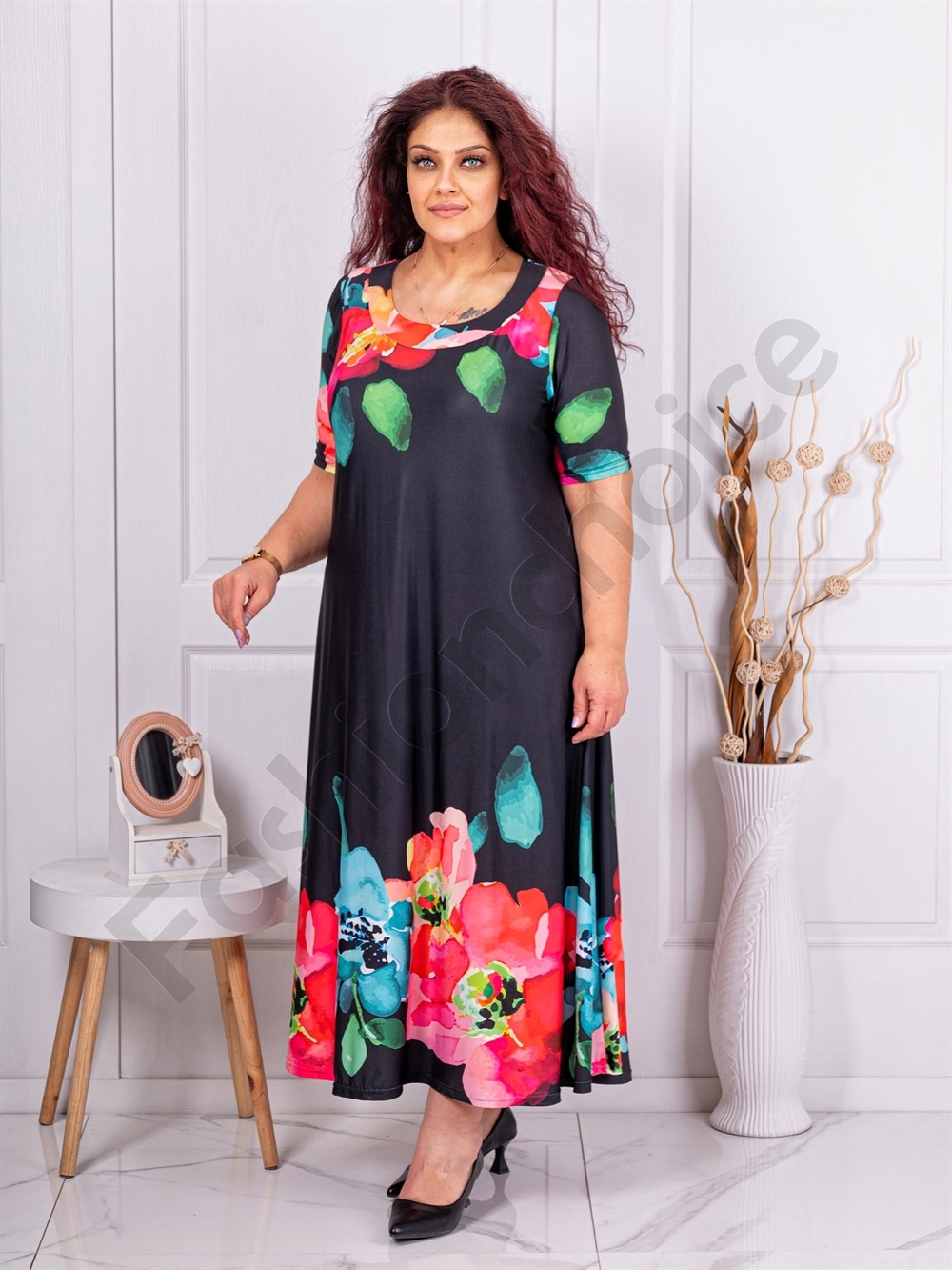 Plus size φόρεμα φλοράλ-μαύρο-κωδ 824-5