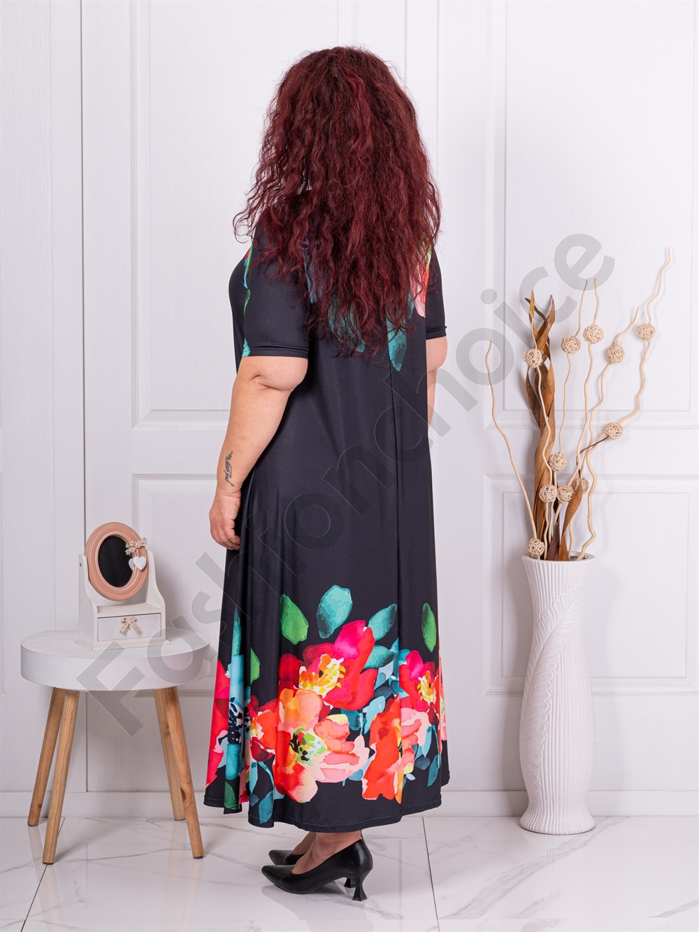 Plus size φόρεμα φλοράλ-μαύρο-κωδ 824-5