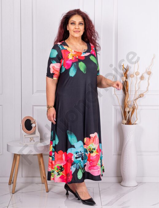 Plus size φόρεμα φλοράλ-μαύρο-κωδ 824-5