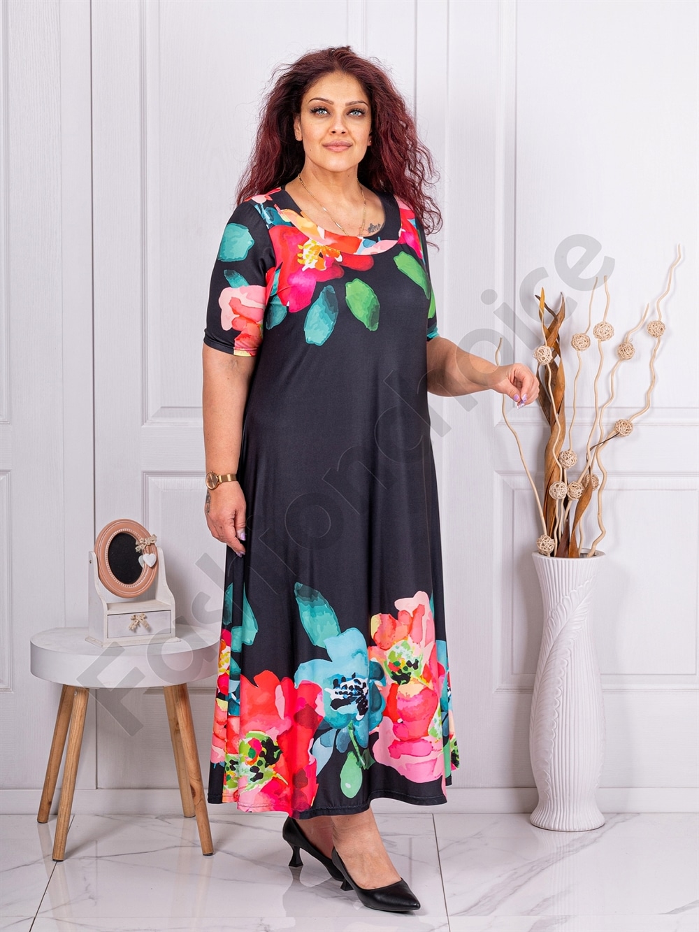 Plus size φόρεμα φλοράλ-μαύρο-κωδ 824-5