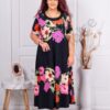 Plus size μαύρο φόρεμα με ροζ και μπεζ λουλούδια-κωδ 824-7