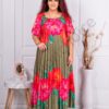 Plus size πλισέ φόρεμα φλόραλ-χακί-κωδ 4297