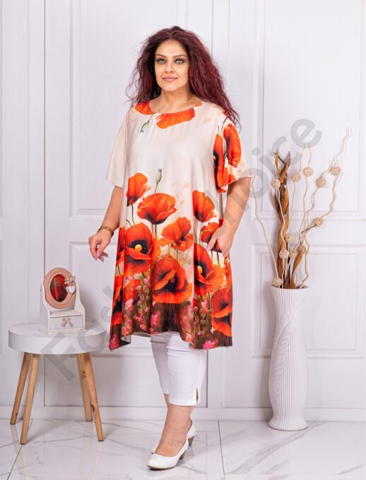 Plus size τουνίκ με παπαρούνες-εκρού-κωδ 2146-1
