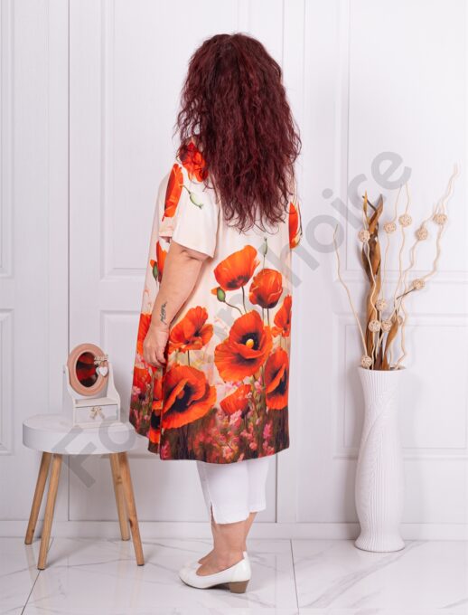 Plus size τουνίκ με παπαρούνες-εκρού-κωδ 2146-1