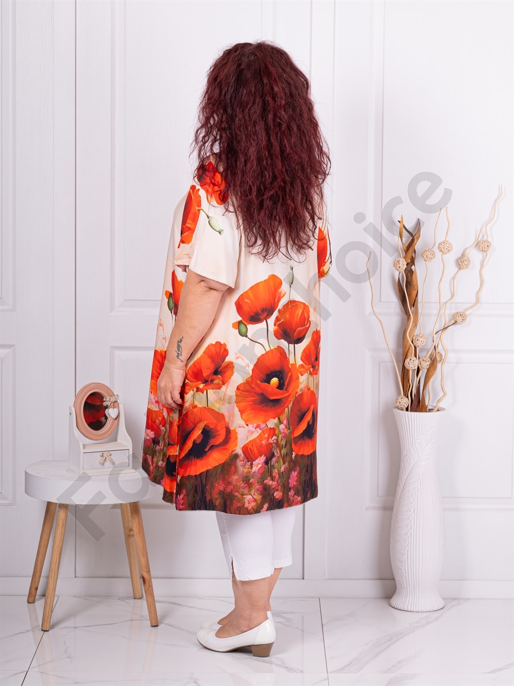 Plus size τουνίκ με παπαρούνες-εκρού-κωδ 2146-1