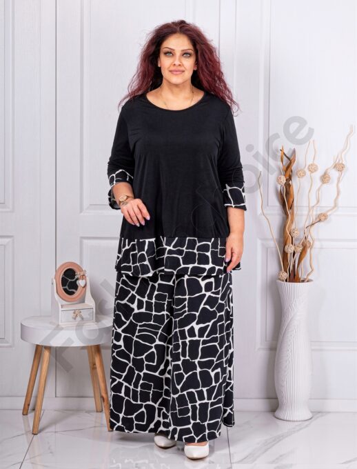 Plus size σετ μπλούζα με παντελόνα-σχέδιο μάρμαρο-κωδ 10010