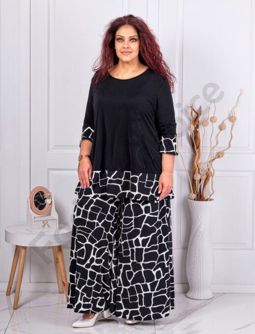 Plus size σετ μπλούζα με παντελόνα-σχέδιο μάρμαρο-κωδ 10010