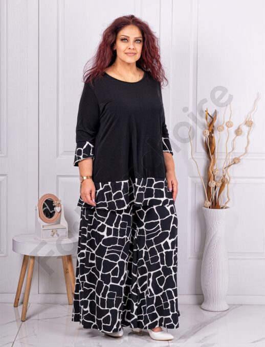 Plus size σετ μπλούζα με παντελόνα-σχέδιο μάρμαρο-κωδ 10010