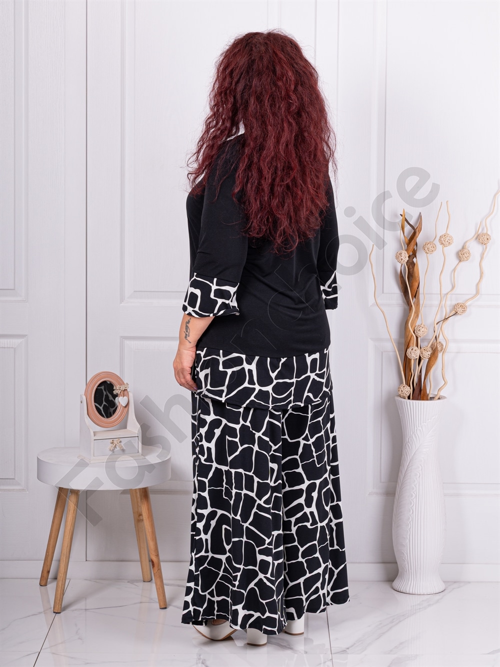 Plus size σετ μπλούζα με παντελόνα-σχέδιο μάρμαρο-κωδ 10010