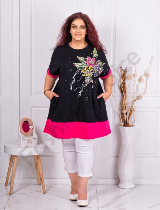 Plus size τουνίκ με λουλούδια και πέρλες-φούξια-κωδ 1661-1