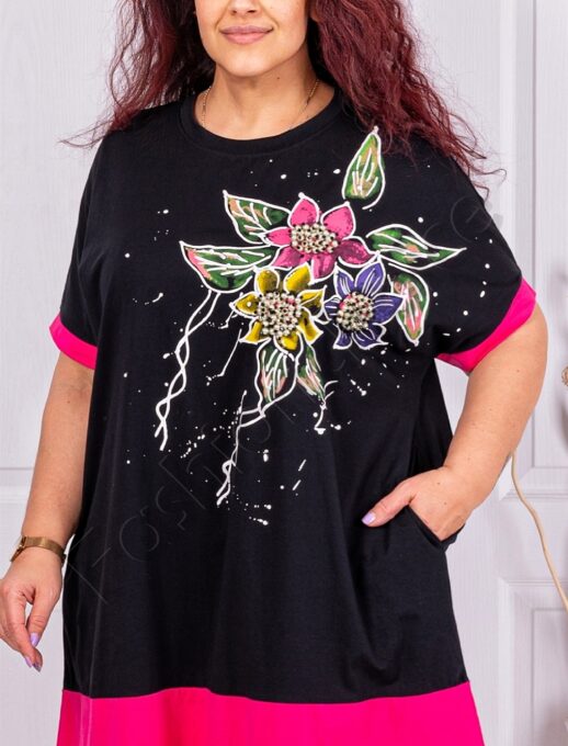 Plus size τουνίκ με λουλούδια και πέρλες-φούξια-κωδ 1661-1