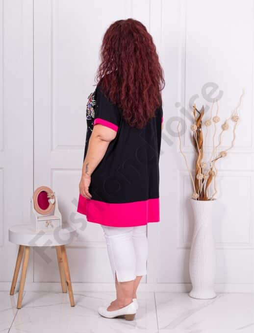 Plus size τουνίκ με λουλούδια και πέρλες-φούξια-κωδ 1661-1
