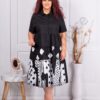 Plus size φόρεμα με ασπρόμαυρο σχέδιο ρόμβους-κωδ 2009