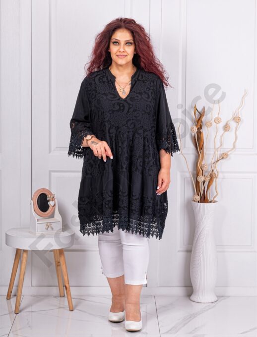 Plus size τουνίκ με δαντέλα-μαύρο-κωδ 3003
