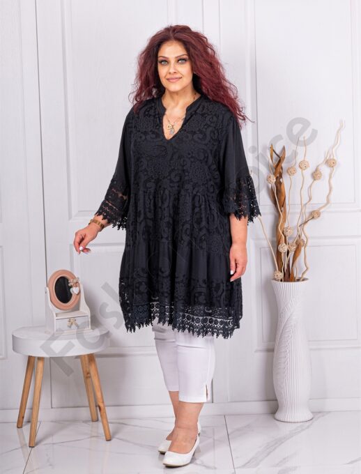 Plus size τουνίκ με δαντέλα-μαύρο-κωδ 3003