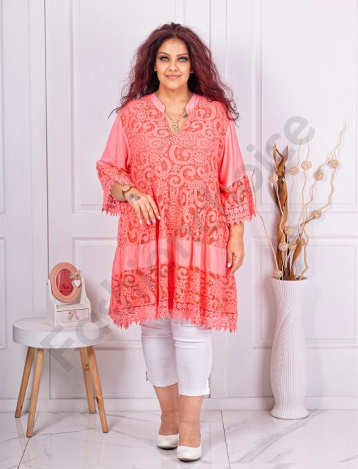 Plus size τουνίκ με δαντέλα-κοραλί-κωδ 3003-1