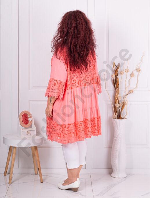 Plus size τουνίκ με δαντέλα-κοραλί-κωδ 3003-1