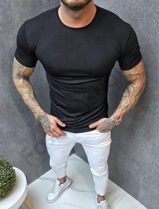 Ανδρική μπλούζα slim fit ανάγλυφη ύφανση-μαύρο-κωδ 252435