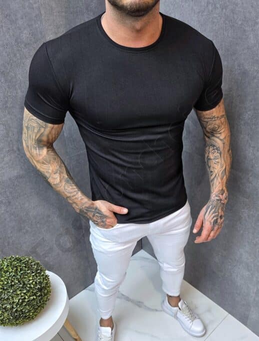 Ανδρική μπλούζα slim fit ανάγλυφη ύφανση-μαύρο-κωδ 252435