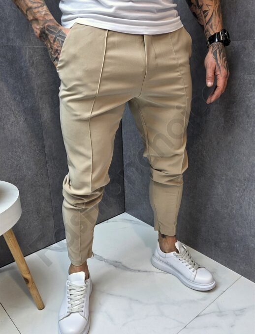 Ανδρικό αθλητικό παντελόνι Slim fit-μπεζ-κωδ 0633-1