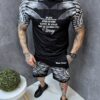 Ανδρικό σετ T-Shirt και βερμούδα με επιγραφές-μαύρο-κωδ 2523