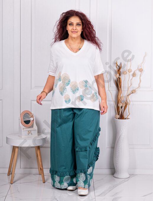 Plus size σετ παντελόνα και μπλούζα-πετρόλ-κωδ 25073