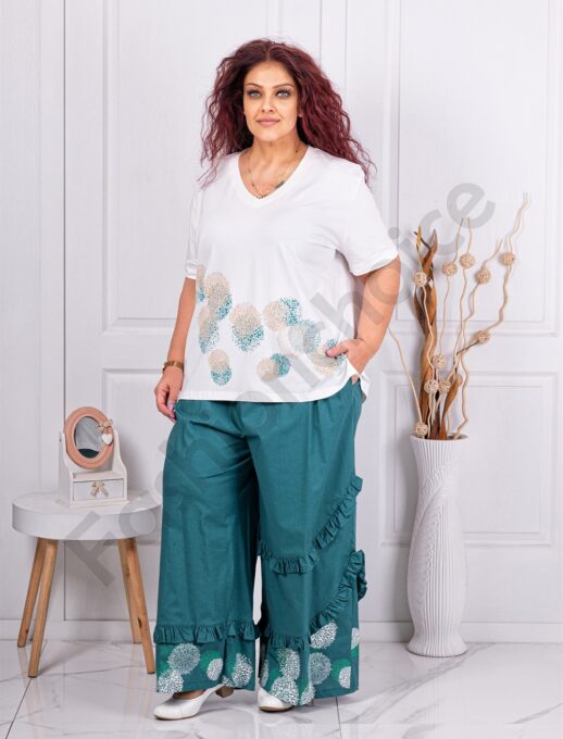 Plus size σετ παντελόνα και μπλούζα-πετρόλ-κωδ 25073