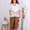 Plus size σετ παντελόνα και μπλούζα-καφέ-κωδ 25073-1