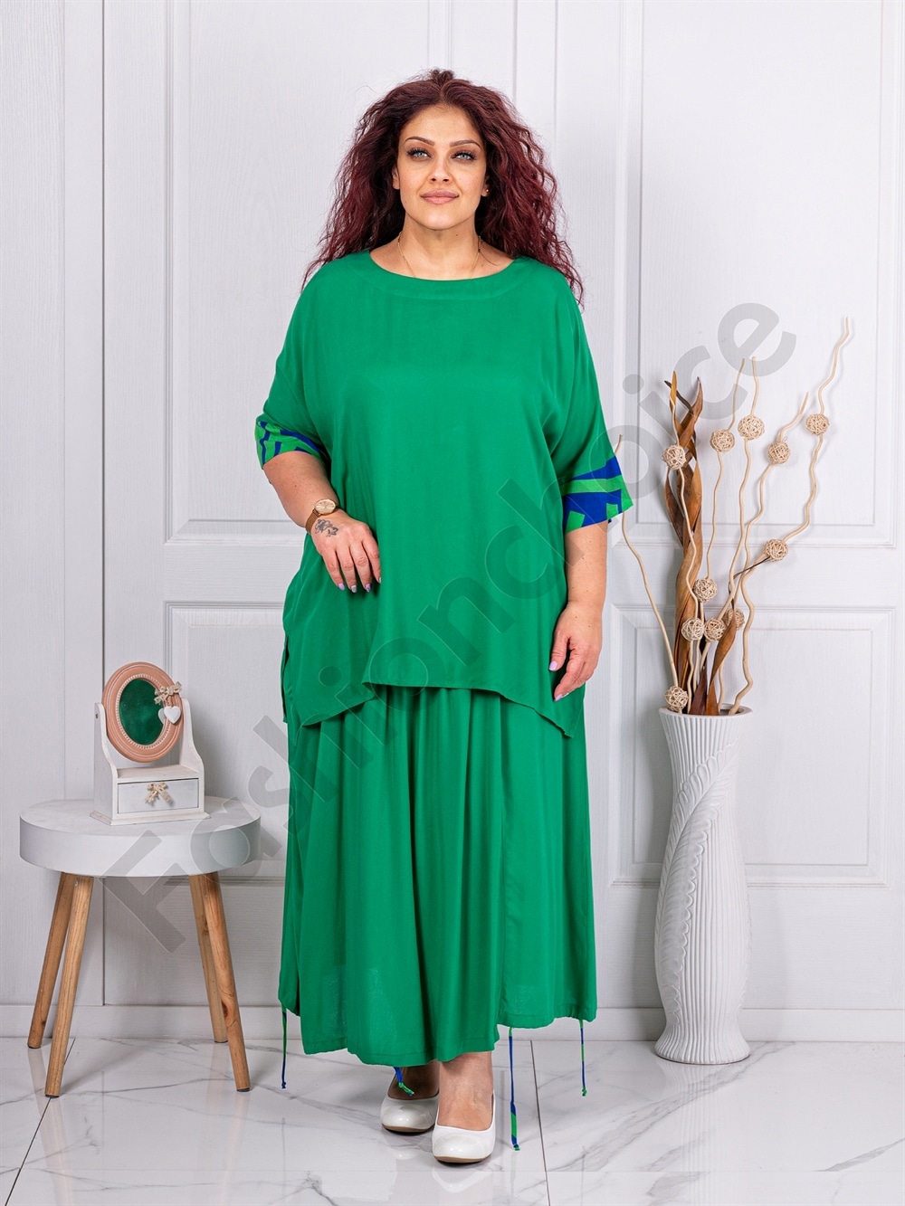 Plus size σετ τουνίκ και φούστα-πράσινο-κωδ 25092-1