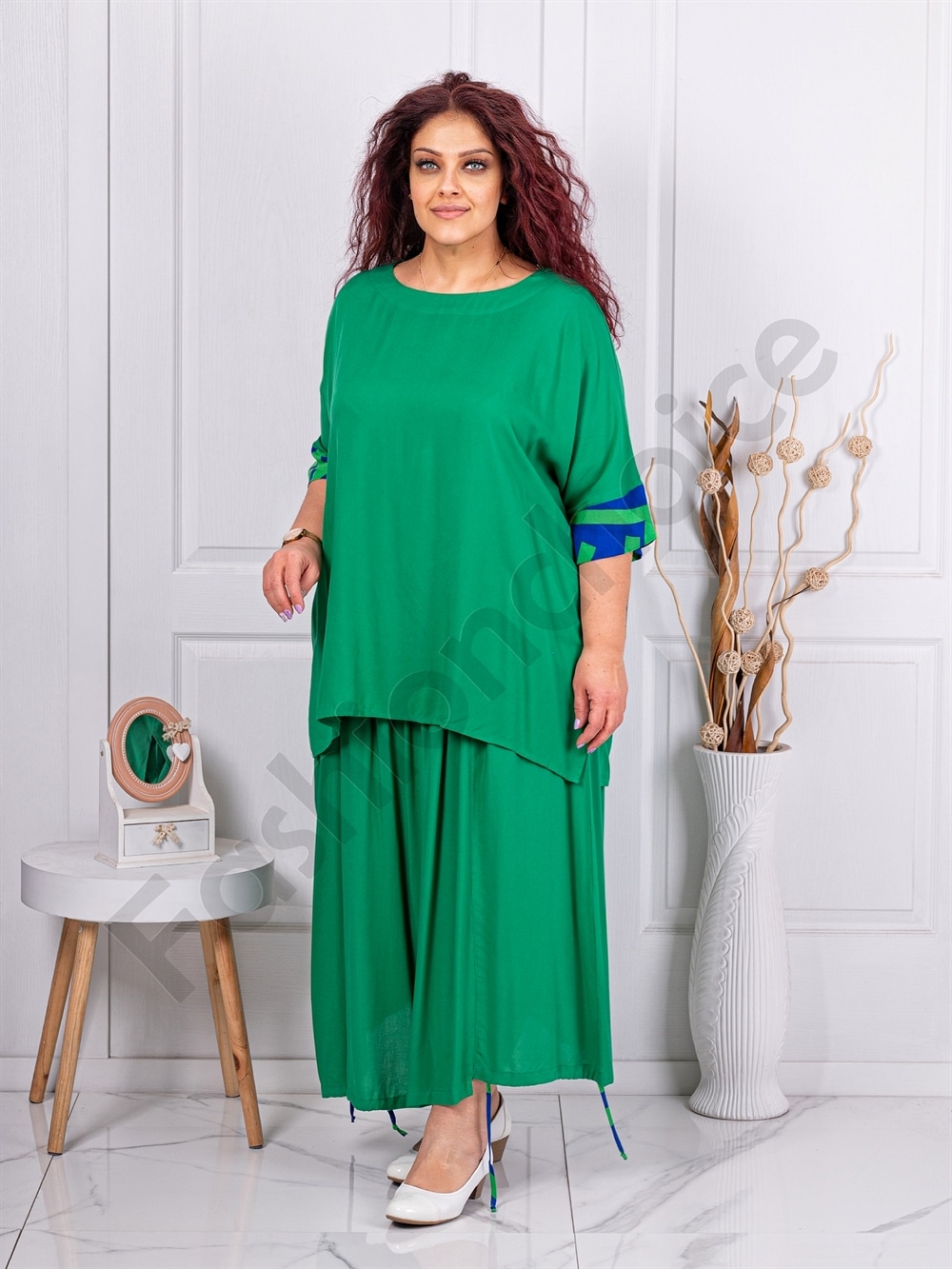 Plus size σετ τουνίκ και φούστα-πράσινο-κωδ 25092-1