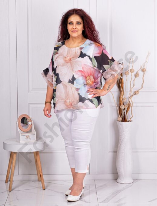 Plus size σιφόν μπλούζα φλόραλ-μαύρο-κωδ 50245