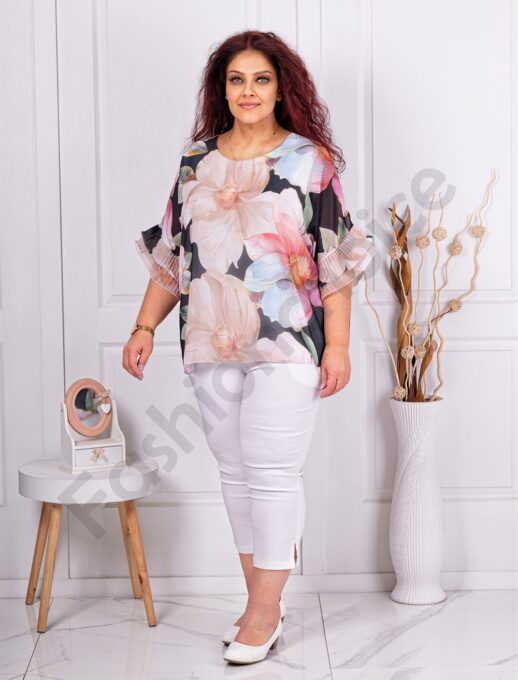 Plus size σιφόν μπλούζα φλόραλ-μαύρο-κωδ 50245