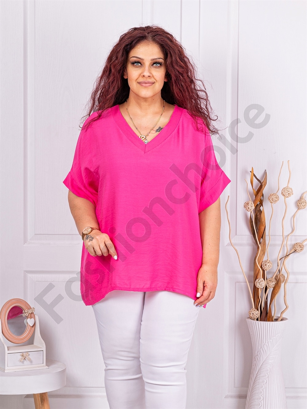 Plus size V-μπλούζα-φούξια-κωδ 4909-6