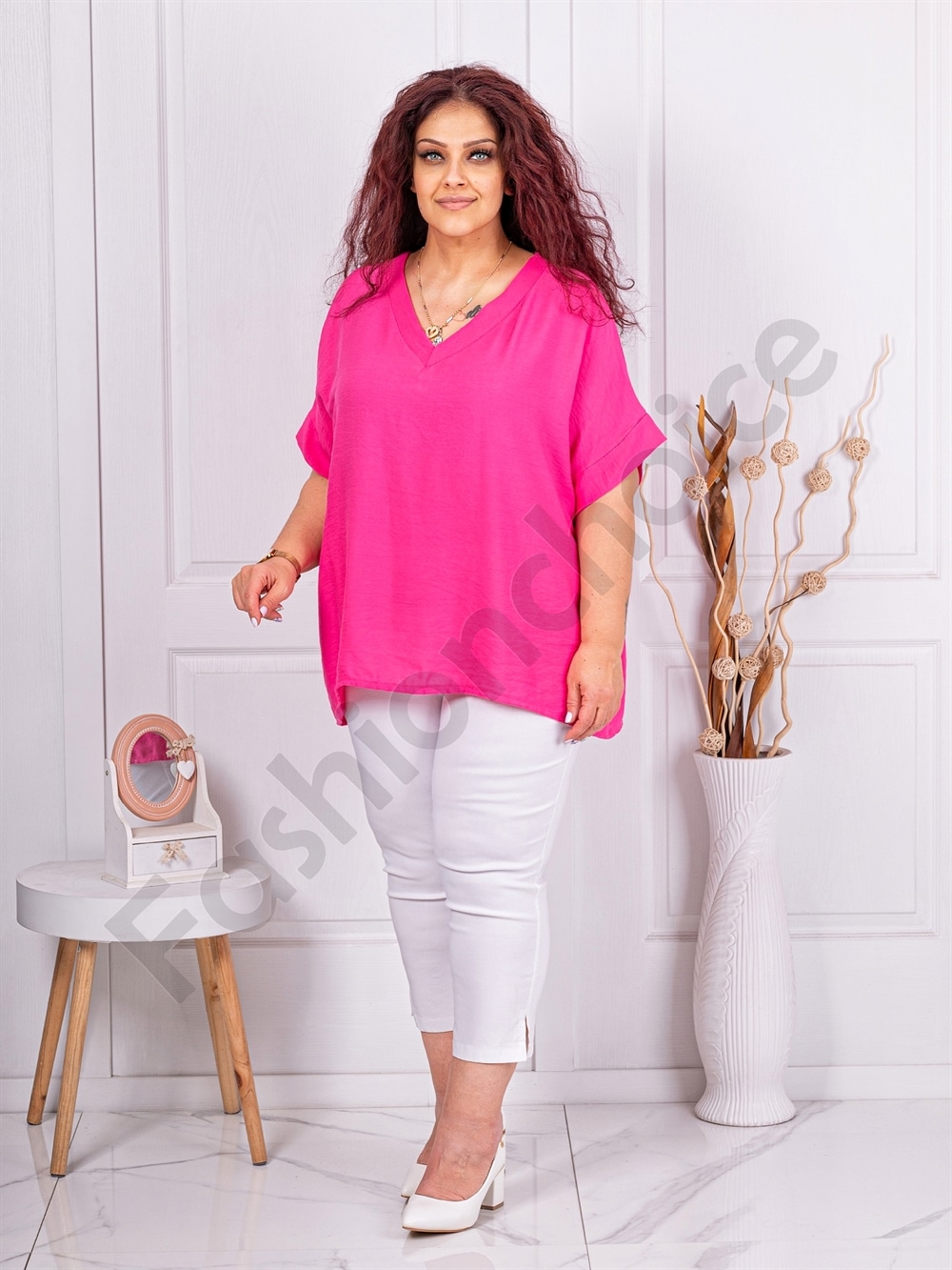 Plus size V-μπλούζα-φούξια-κωδ 4909-6