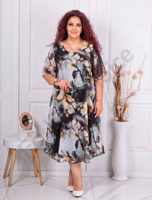 Plus size σιφόν φλοράλ φόρεμα-μαύρο-κωδ 25250