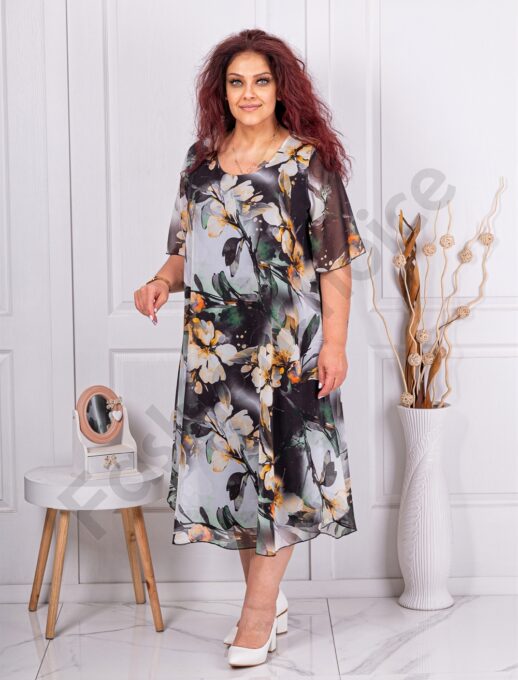 Plus size σιφόν φλοράλ φόρεμα-μαύρο-κωδ 25250