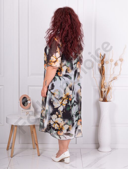 Plus size σιφόν φλοράλ φόρεμα-μαύρο-κωδ 25250