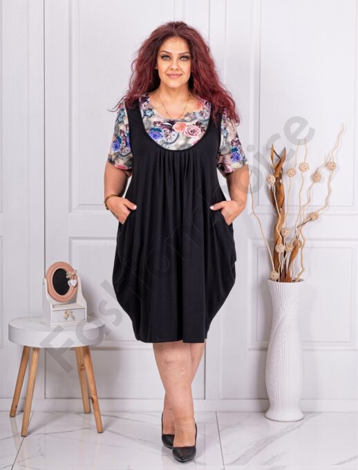 Plus size φόρεμα balloon με τριαντάφυλλα-κωδ 25011