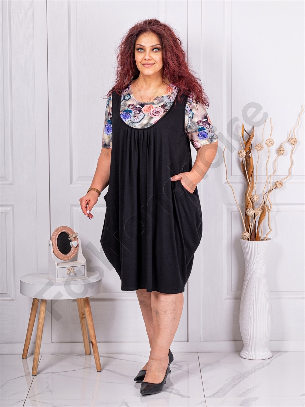 Plus size φόρεμα balloon με τριαντάφυλλα-κωδ 25011 - Image 2