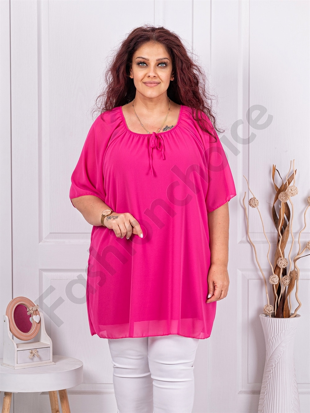 Plus size σιφόν τουνίκ-φούξια-κωδ 10017-1