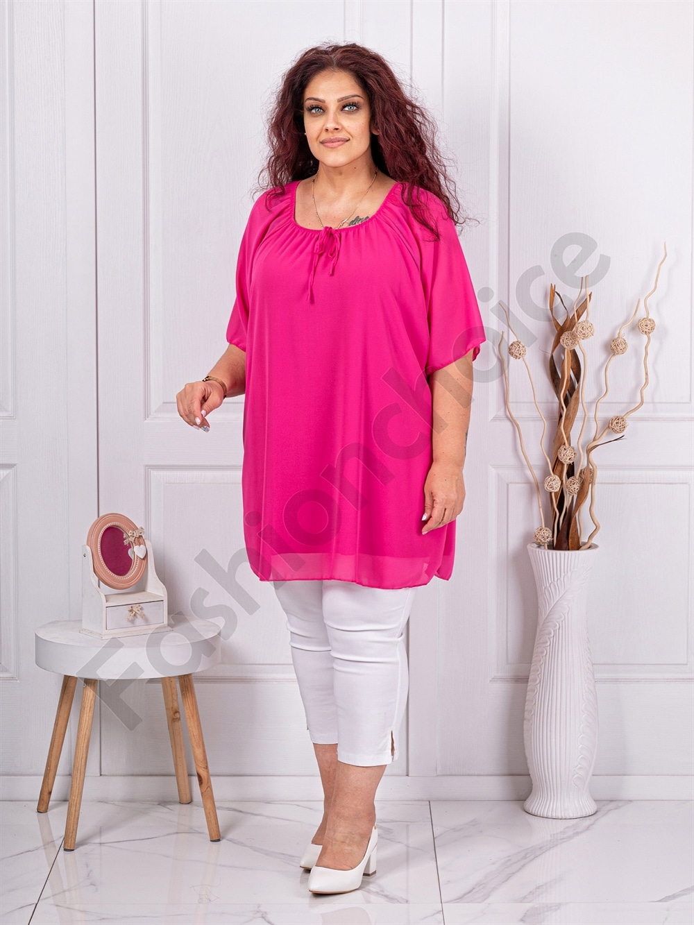 Plus size σιφόν τουνίκ-φούξια-κωδ 10017-1