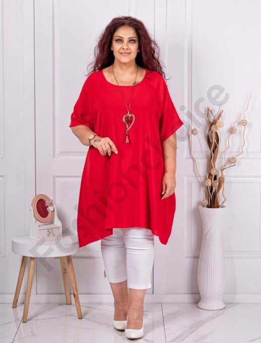 Plus size τουνίκ με δώρο κολιέ-κόκκινο-κωδ 19592-7