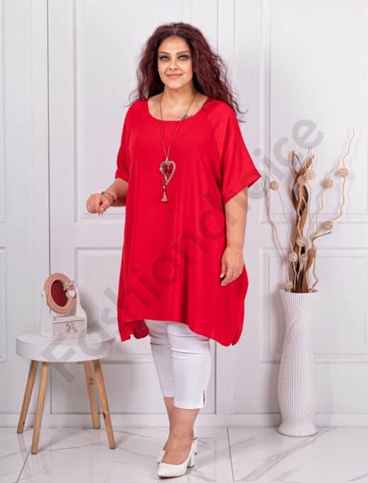 Plus size τουνίκ με δώρο κολιέ-κόκκινο-κωδ 19592-7