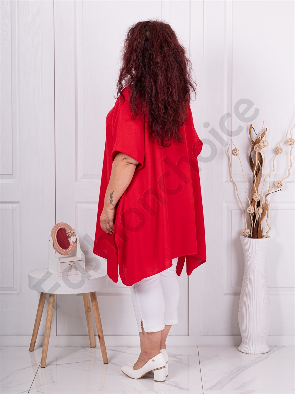 Plus size τουνίκ με δώρο κολιέ-κόκκινο-κωδ 19592-7