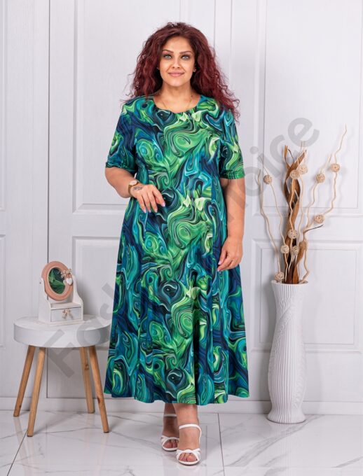 Plus size φόρεμα ακανόνιστο σχέδιο-μπλε/πράσινο-κωδ 256085-1